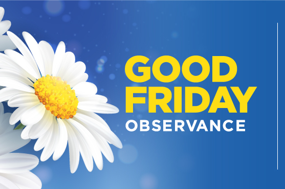 Good Friday Observance text with daisies against the sky.
