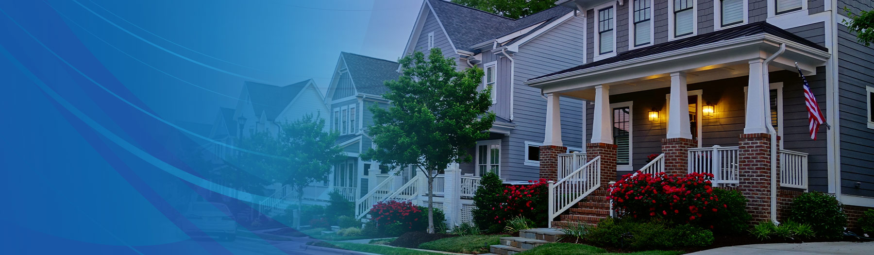 Homes in a neighborhood at dusk