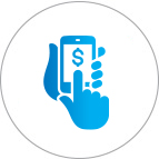 Hands using a mobile phone for financial activities icon